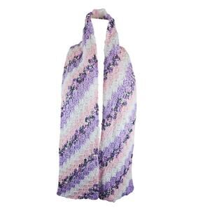 Handmade Knited Pink PurpleWhite Gray Scarf L 59" X 6.5"